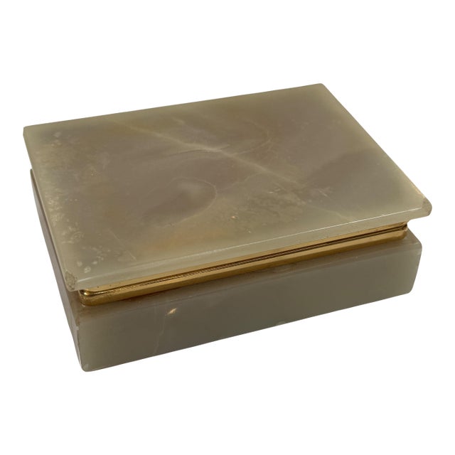 Italian Onyx and Brass Jewelry Box With Velvet Lining, 1960 For Sale