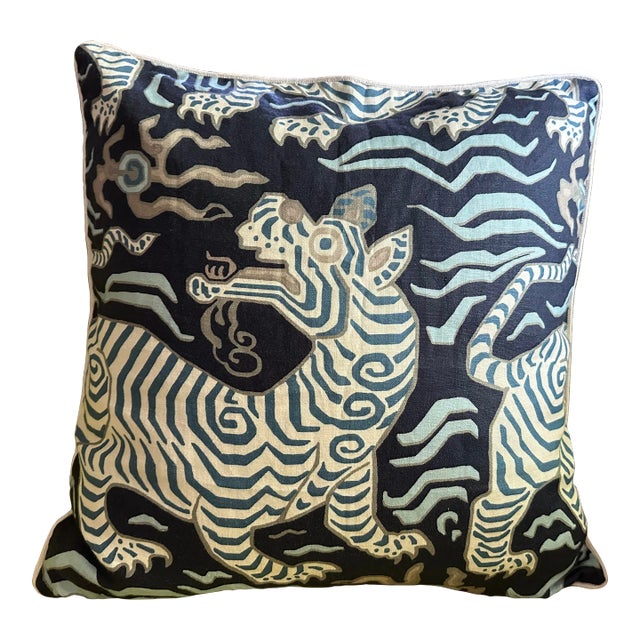 Clarence House Tibet Dragon Linen Pillow Cover For Sale