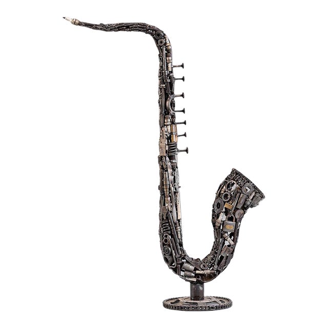 Premium Handcrafted Recycled Metal Saxophone Sculpture | 38" | One of a Kind For Sale