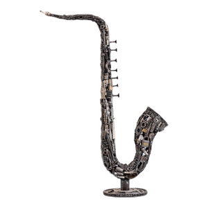 Premium Handcrafted Recycled Metal Saxophone Sculpture | 38" | One of a Kind
