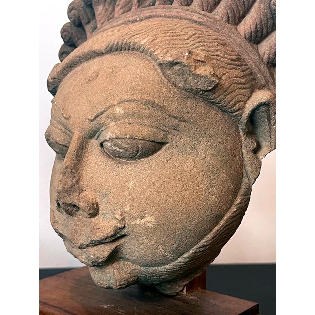 Collection of Three Indian Sandstone Carved Heads of Deities For Sale - Image 12 of 18