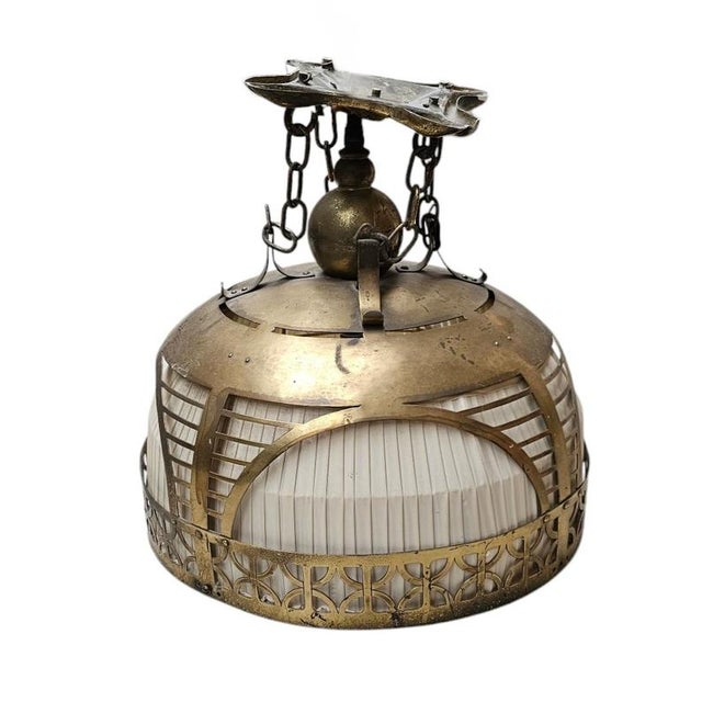 Copper Amsterdam School Copper and Linen Pendant by Johanna Van Eijbergen for G. Dikkers & Co., 1920s For Sale - Image 8 of 9