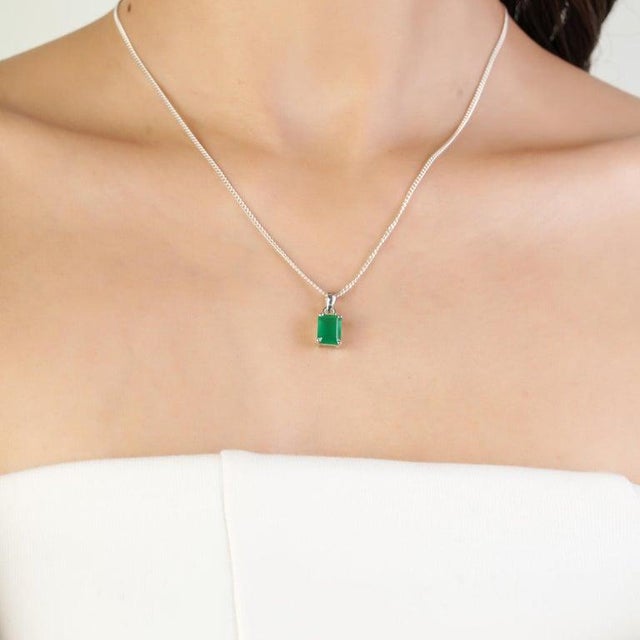 Metal 2.26 CTW Green Onyx Octagon Pendant in 925 Sterling Silver For Sale - Image 7 of 12