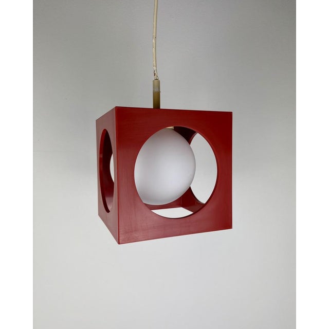 Minimalist Space Age Red Cube Ceiling Lamp by Richard Essig, Germany, 1970s For Sale - Image 9 of 16