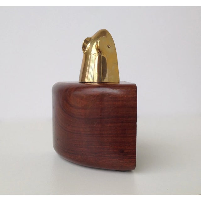 1970s Vintage 1970s Brass Mouse & Wood Cheese Figure For Sale - Image 5 of 6