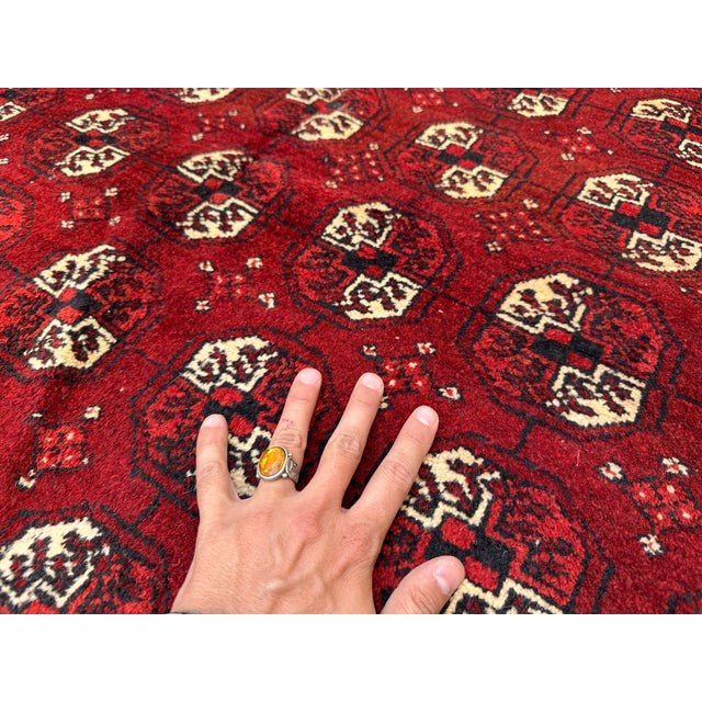 Antique Red Bokhara Hand-Knotted Wool Rug - 7'9" X 5'3" For Sale - Image 6 of 11