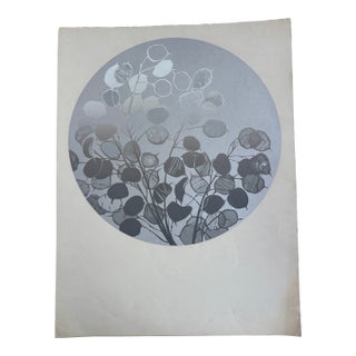 1970s Circular Metallic Silver Dollar Eucalyptus Silkscreen Print For Sale