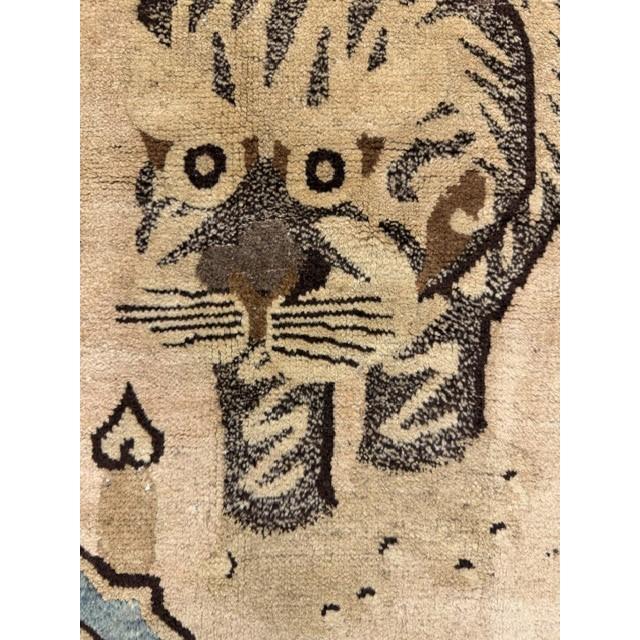 Chinese 1920s Beige Field Traditional Antique Chinese Tiger Motif Asian Pictorial Rug For Sale - Image 3 of 6