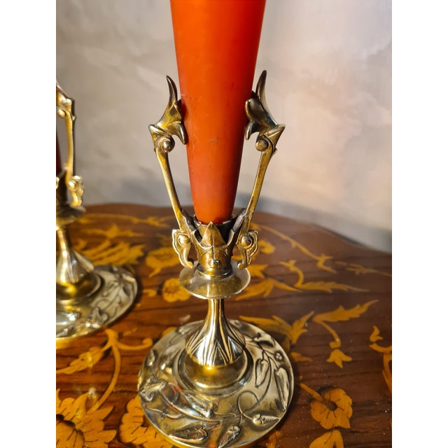 Art Nouveau Bronze and Pâte De Verre Vases, 1900s, Set of 2, in Flawless conditions. Designed 1890 to 1919