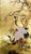 A luxurious hand painted gold leaf wallpaper featuring an elegant oriental scene of graceful cranes, blooming plum...