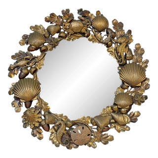 Victorian Brass Coral & Sea Life Circular Mirror, England, Late 19th Century For Sale
