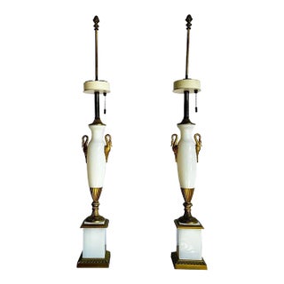 Antique French Opaline White Glass and Gold Lamps - a Pair For Sale