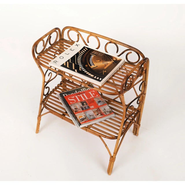 Brown Mid-Century Italian Bamboo Two-Tier Rectangular Coffee or Bedside Table, 1960s For Sale - Image 8 of 16