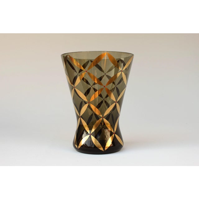 Mid-Century Smoked Glass Vase with Gold Decoration, 1950s For Sale - Image 12 of 13