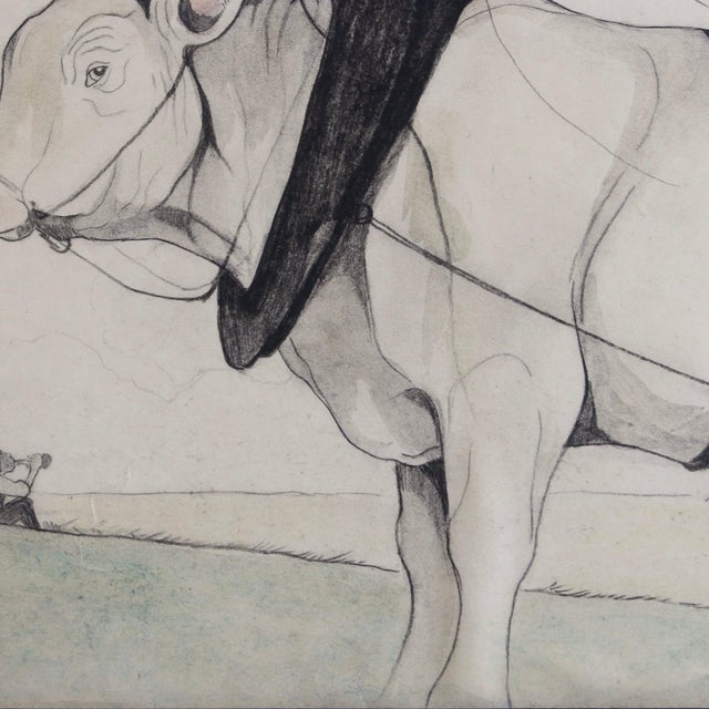 Germaine Hageman, Idyllic Landscape with Ox and Figures, 1940s, Pencil and Gouache on Paper, Framed For Sale - Image 9 of 17