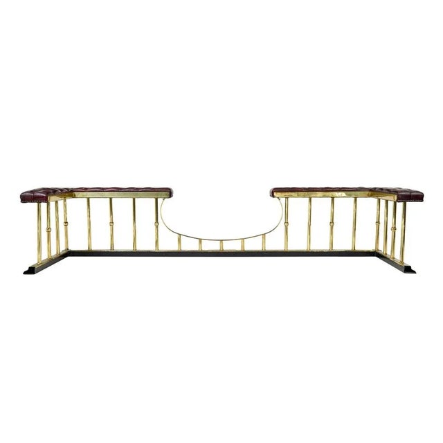 Gold Large Brass and Leather Fireplace Club Fender, 2000 For Sale - Image 8 of 9