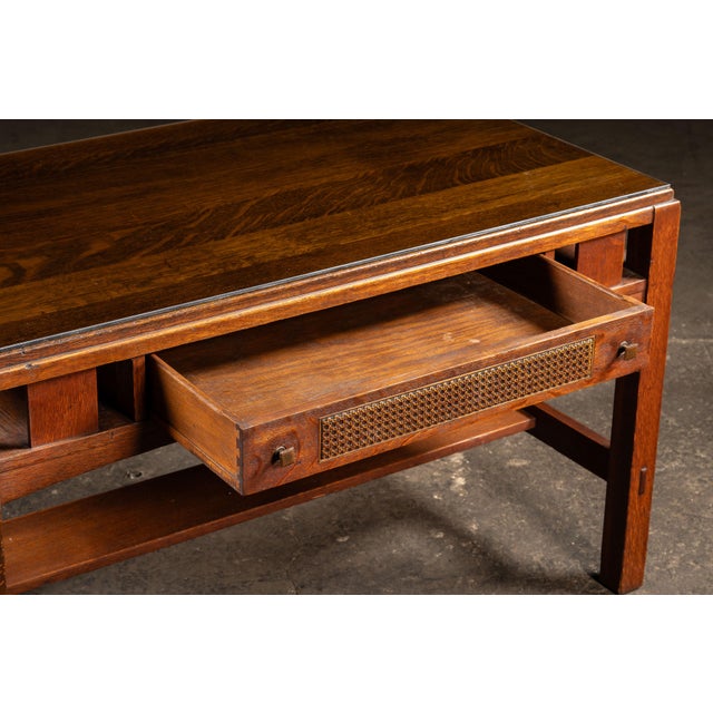 Early 20th Arts & Crafts Oak Library Table With Glass Top by Limbert For Sale In Chicago - Image 6 of 12