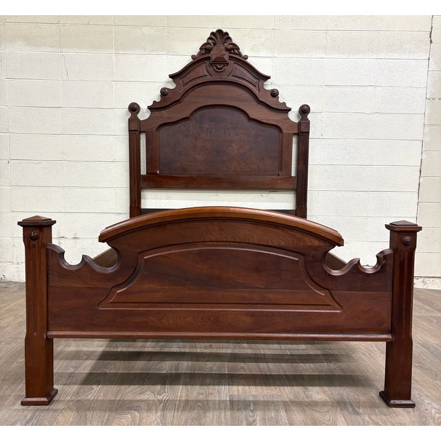 Antique Full Size Victorian Eastlake Monumental High Back Carved Walnut Bed For Sale - Image 9 of 9