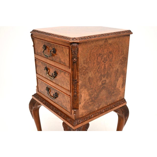Brown Antique Burr Walnut Chest of Drawers, 1930 For Sale - Image 8 of 9