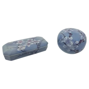 Herend Hungary Porcelain Lidded Oblong Trinket Boxes, 1970s, Set of 2