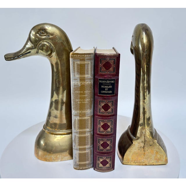 Brass Pair of Large Mid-Century Brass Duck Head Bookends, Sarried Style, Circa 1950 For Sale - Image 8 of 17