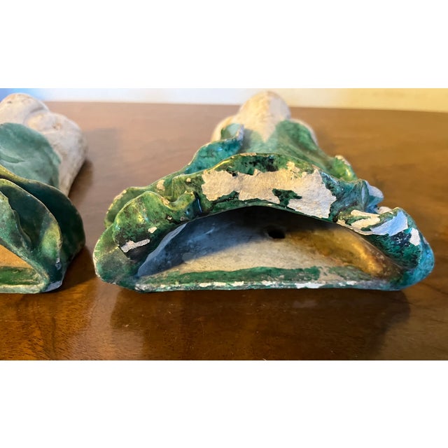 Antique 19th Century Chinese Pottery Wall Pockets or Vases in the Form of Bok Choy Cabbage - A Pair For Sale - Image 11 of 12
