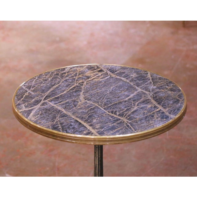 French Early 20th Century French Bistro Table With Faux Marble Top and Brass Rim For Sale - Image 3 of 8