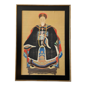 Antique 19th Century Large Framed Late Qing Dynasty Family Portrait