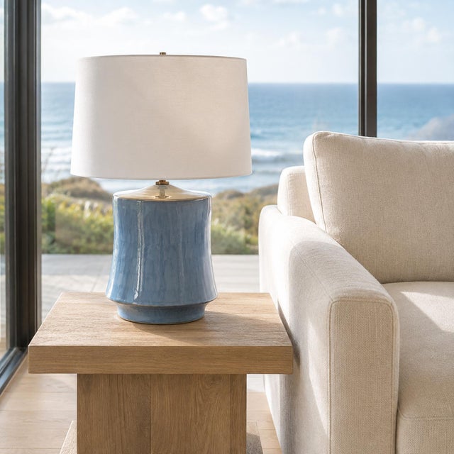 Dafney Blue Ceramic Table Lamp For Sale In Los Angeles - Image 6 of 6