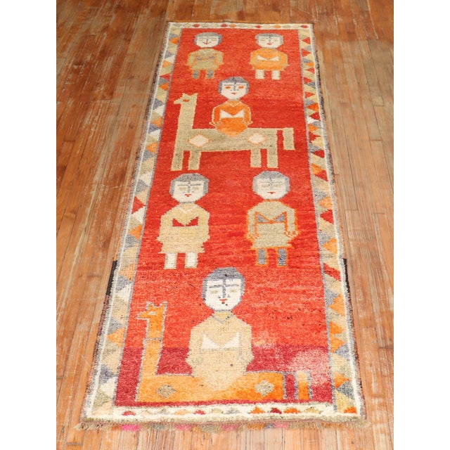 Vintage Zabihi Collection Turkish Pictorial Anatolian Red Runner - 3'1" x 9'4" For Sale - Image 9 of 9