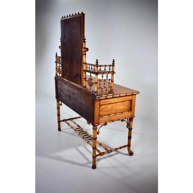 Bird's-Eye Maple Faux Bamboo Dressing Table and Chair by R J Horner & Co For Sale - Image 10 of 12