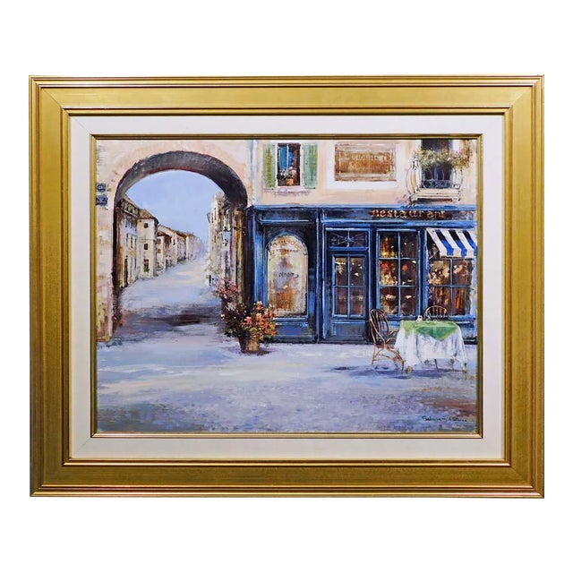 Sabrina R. DePatran "Restaurant" French City Scene Original Oil Painting For Sale