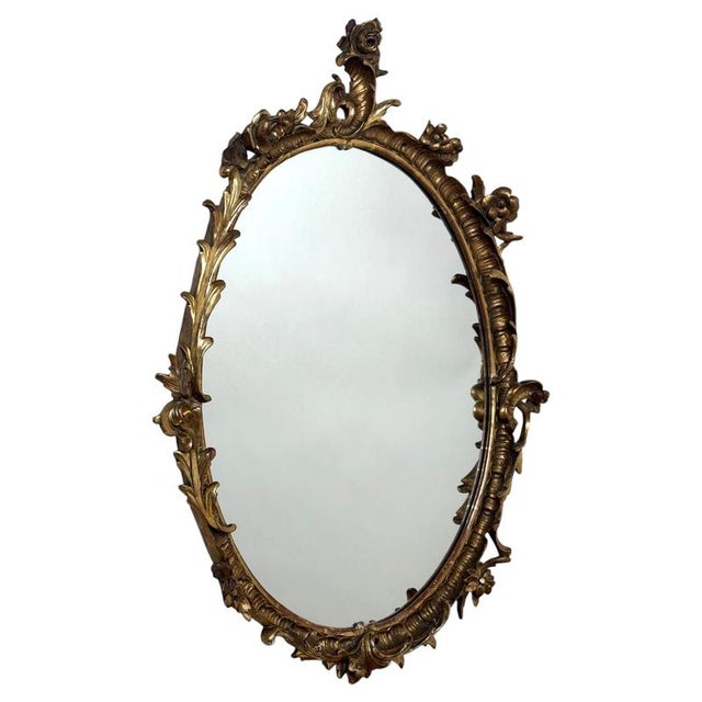 French Rococo Hand-Carved Giltwood Mirror, 19th Century For Sale - Image 4 of 18