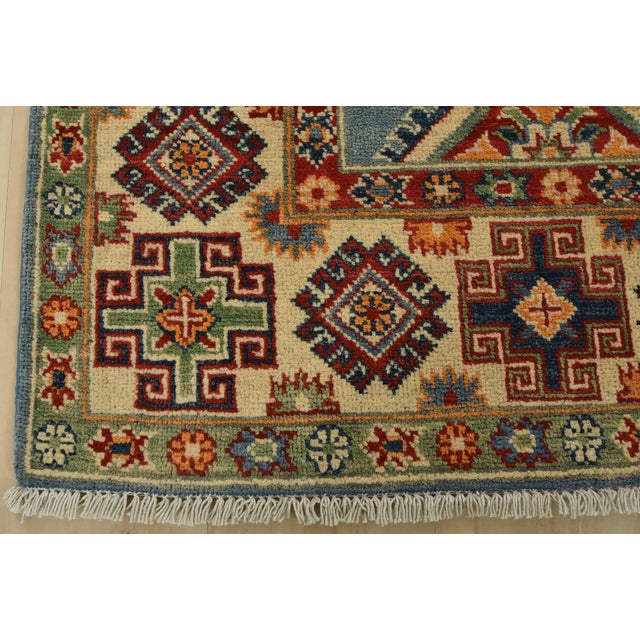 Kazak Rug 5′ X 6’7” Blue Wool Tribal Hand-Knotted Oriental Carpet For Sale - Image 9 of 12