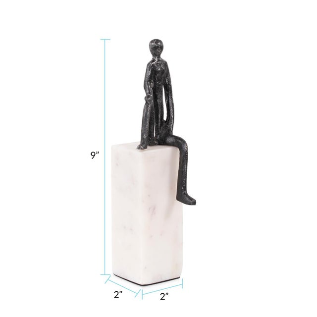 Black Proud Moment Sculpture on White Marble Base For Sale - Image 8 of 10