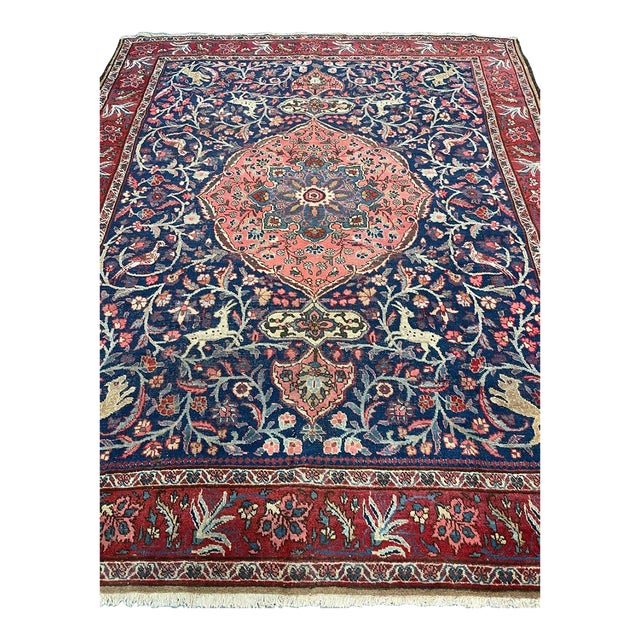 The Chase Arabesque Hunting Scene Antique Persian Tabriz Rug ~ 9 X 10.9 For Sale