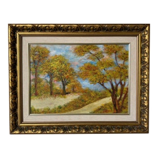 1970s Vintage Impressionist Autumn Landscape Oil on Masonite Board – Framed For Sale