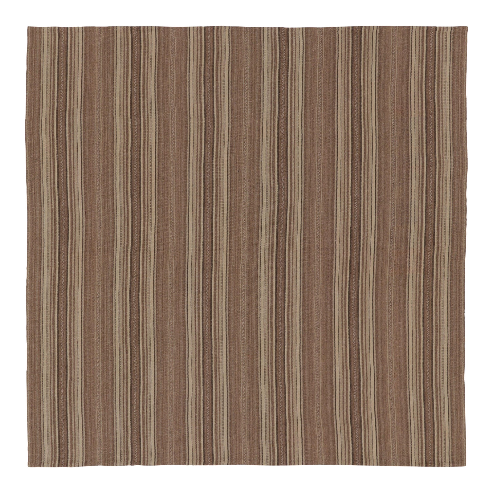 Vintage Persian Kilim, Beige-Brown Square Rug in All Over Stripes - Rug ...