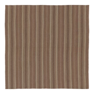 Vintage Persian Kilim, Beige-Brown Square Rug in All Over Stripes - Rug & Kilim For Sale
