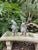 Dove Gray A Pair of Vintage Cast Iron Anthropomorphic Hare and Mouse Garden Statues For Sale - Image 8 of 12