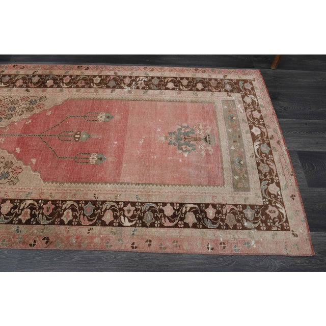1970s Vintage Handmade Wool Cotton Pink Area Rug For Sale - Image 4 of 11