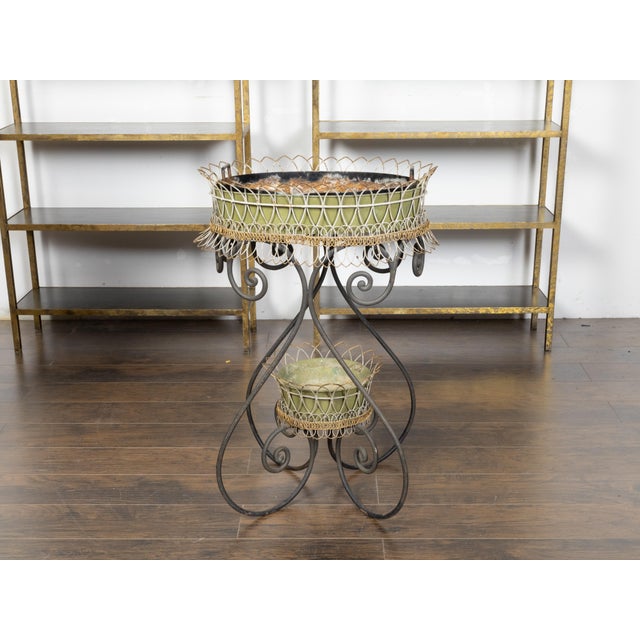 Early 20th Century French Turn of the Century 1900s Two-Tiered Green Painted Oval Jardinière For Sale - Image 5 of 11