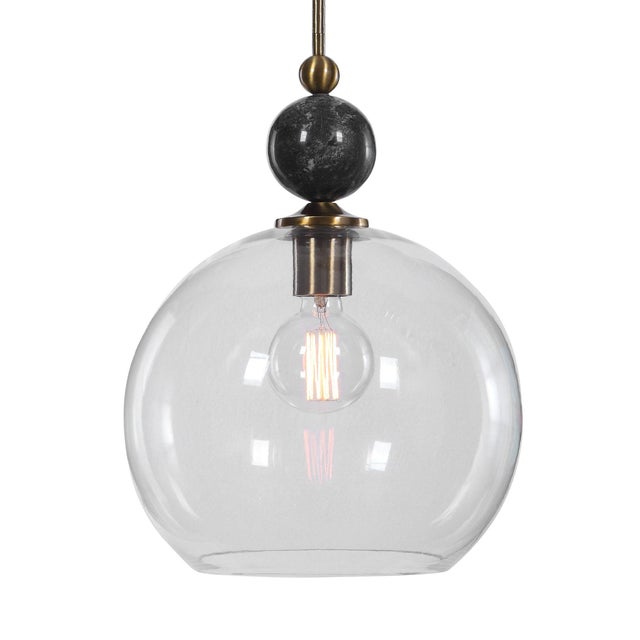 Topped With A Rich Black Marble Ball, This 1 Lt. Pendant Features An Oxidized Aged Brass Finish Enhancing The Simple But...