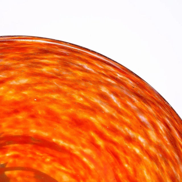 Art Deco Mottled Carnelian Glass Bowl W/ Wrought Iron Base Signed by Schneider For Sale - Image 10 of 12