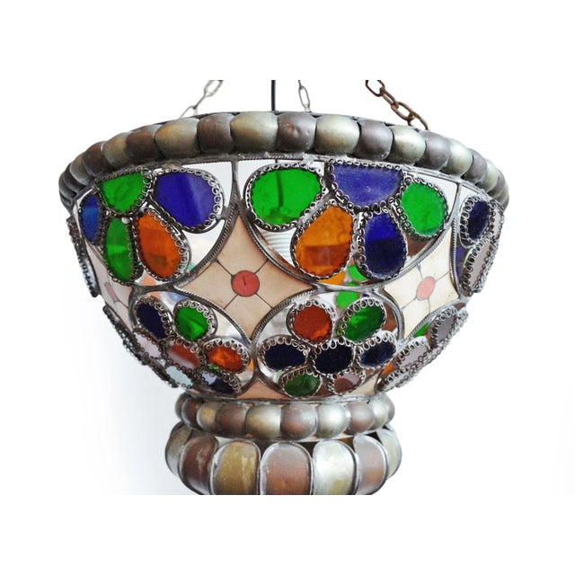 Antique Moroccan Nickel Flower Pendant Light For Sale - Image 4 of 6