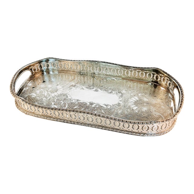 Vintage Sheffield England Silver Plate Serpentine Oval Tray For Sale