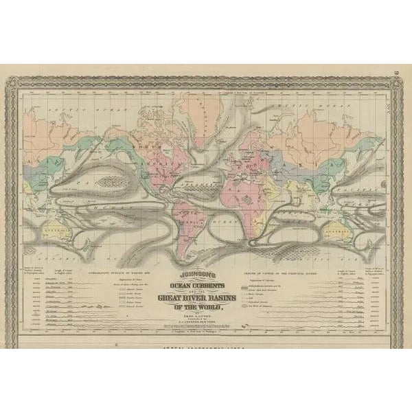 Antique Map of the Ocean Currents and Temperature of Air, 1872 For Sale - Image 3 of 5