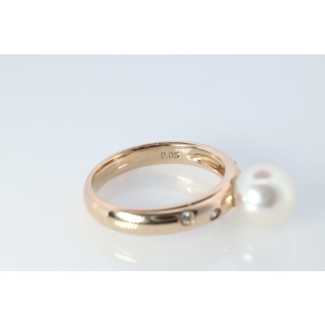 1990s Genuine 18k 750 Solitaire Akoya Pearl and Diamond Bezel Set ...