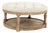 Tammy Tufted Round Ottoman - Natural Linen / Natural Oak Frame For Sale