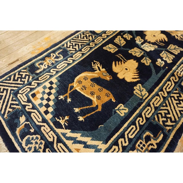 1920s 1920s Navy Blue Animals Traditional Antique Chinese Baotou Rug 2'2"x4'6" Knotted For Sale - Image 5 of 9